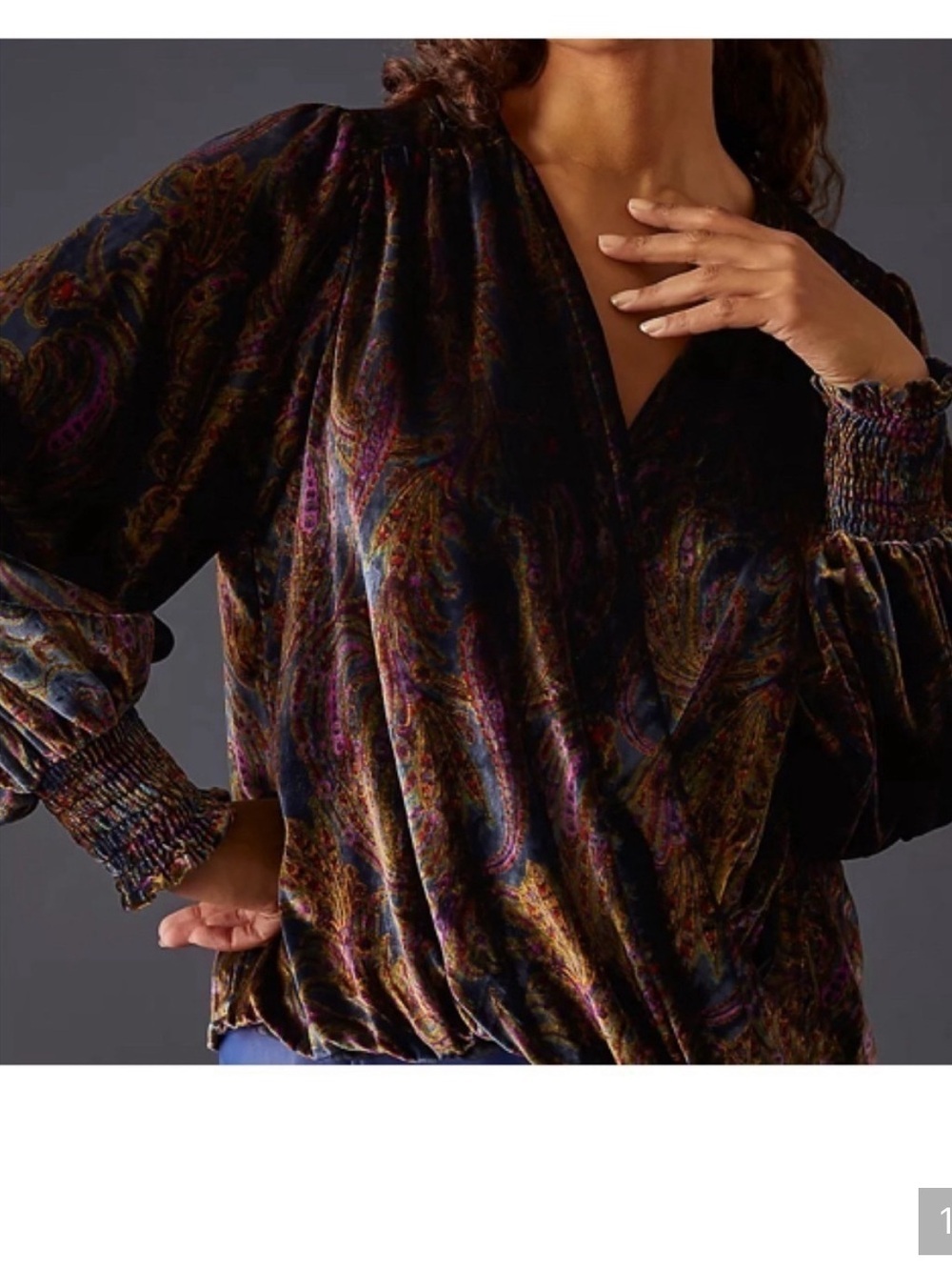 Anthropologie Velvet Wrap Paisley Top